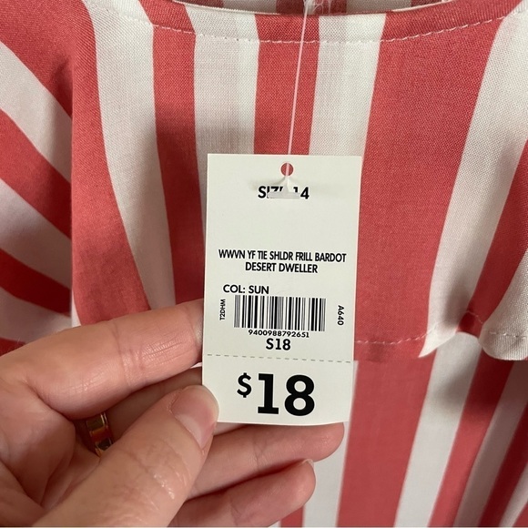 Garage Striped Off The Shoulder Top Bardot Blouse Size 14 - Picture 4 of 7